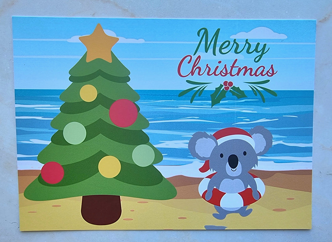 Merry Christmas Koala at the Beach Postcard