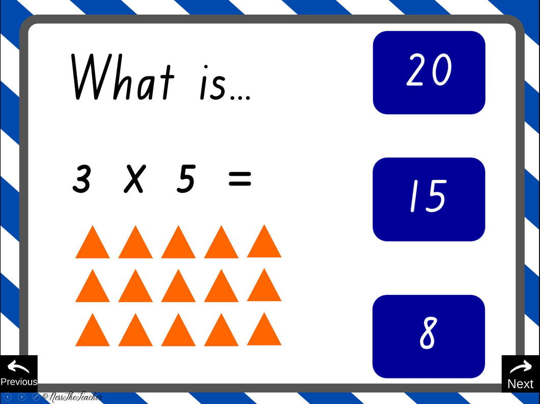 Multiplication X5 fact practice times tables slideshow quiz Queensland Print Font